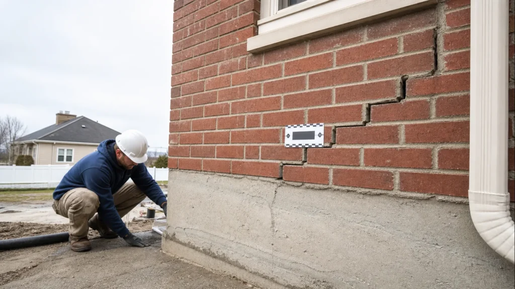 Stair-Step Cracks in Boonville Brick Homes: What They Can Mean — realistic Boonville, Indiana foundation service scene