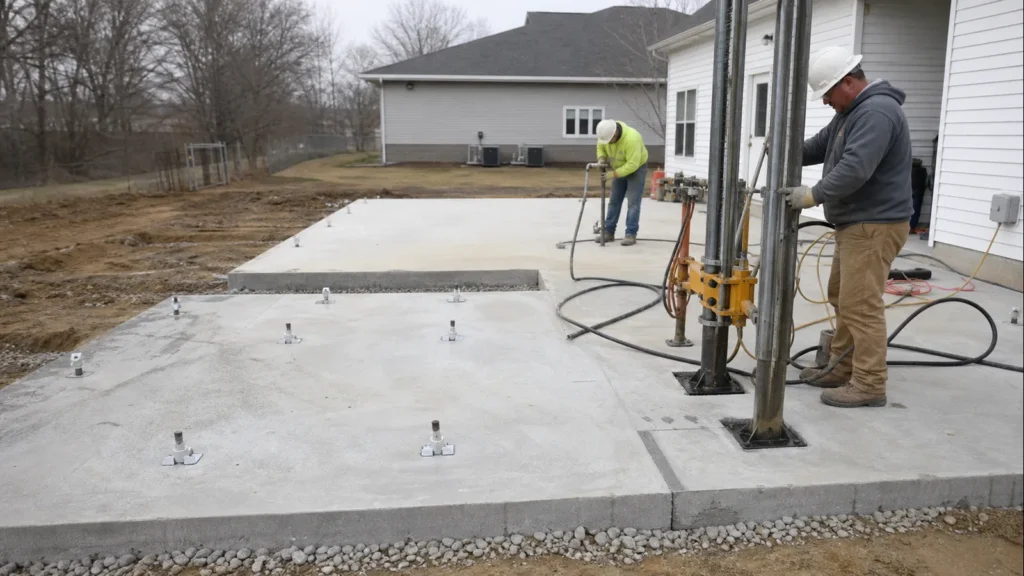 Polyurethane Foam vs. Slab Piers for Boonville Properties — realistic Boonville, Indiana foundation service scene