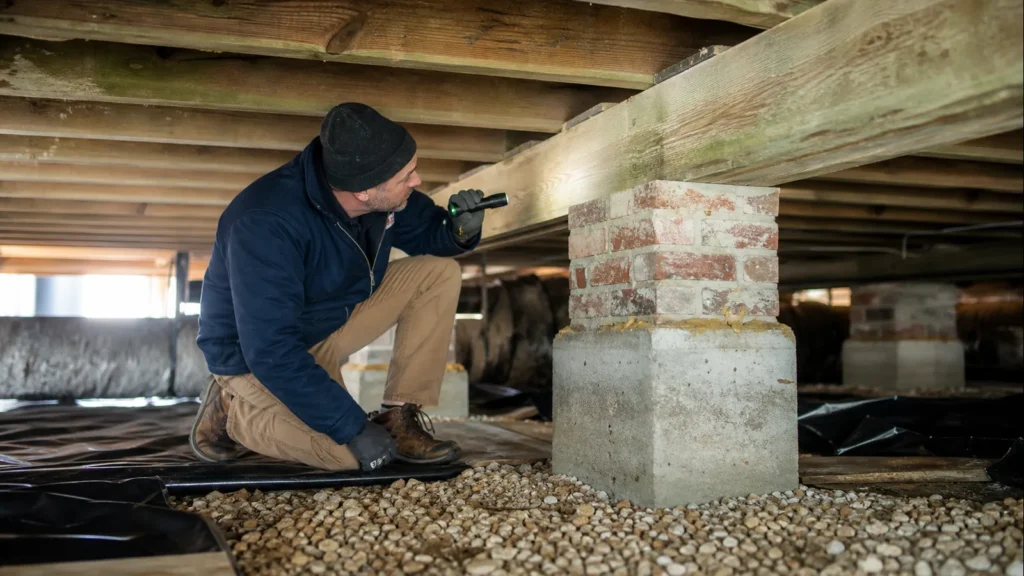 Pier-and-Beam or Block-and-Base Repair Signs in Boonville — realistic Boonville, Indiana foundation service scene