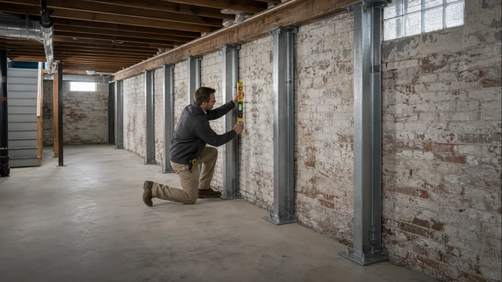 How PowerBrace Wall Support Is Evaluated in Boonville — realistic Boonville, Indiana foundation service scene