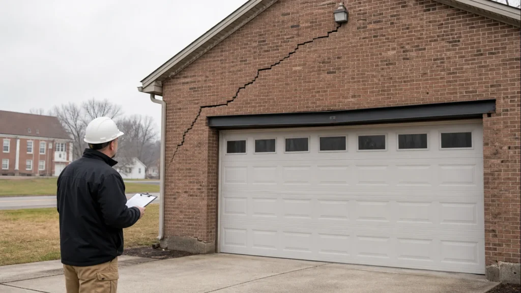 Cracks Above a Boonville Garage Door: When to Check the Lintel — realistic Boonville, Indiana foundation service scene